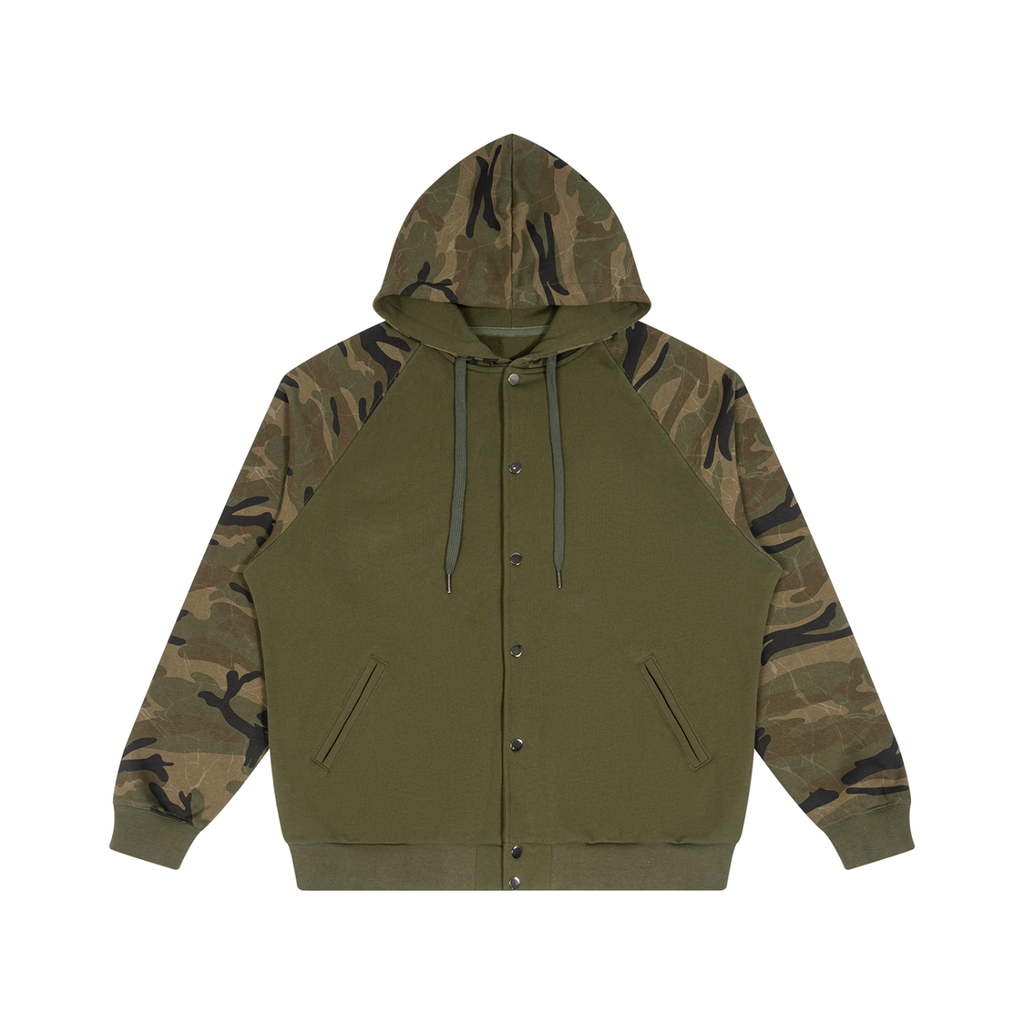Streetwear Unisex Camo-Splice Raglan Zip Hoodie