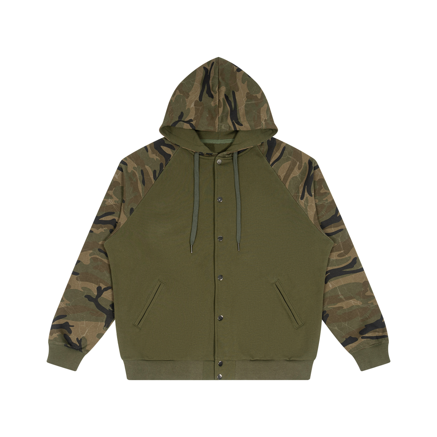 Streetwear Unisex Camo-Splice Raglan Zip Hoodie