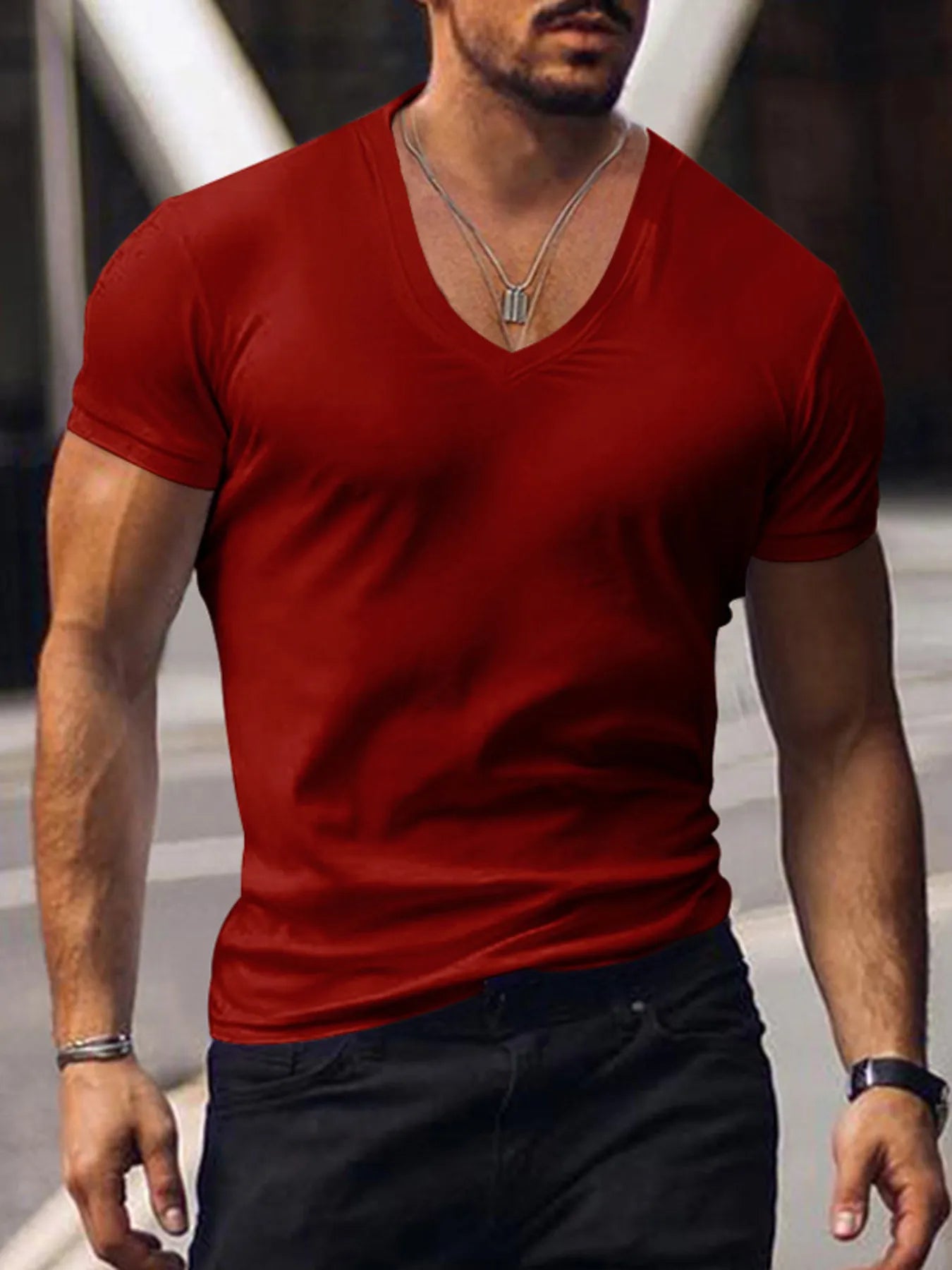 Men's Full Size Basic Style V-Neck Short Sleeve T-Shirt Plus Size