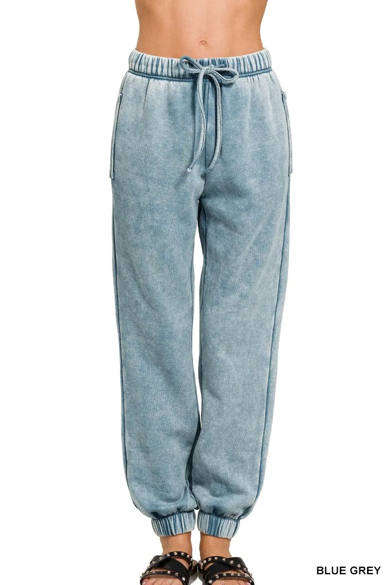 Zenana Acid Wash Fleece Sweatpants
