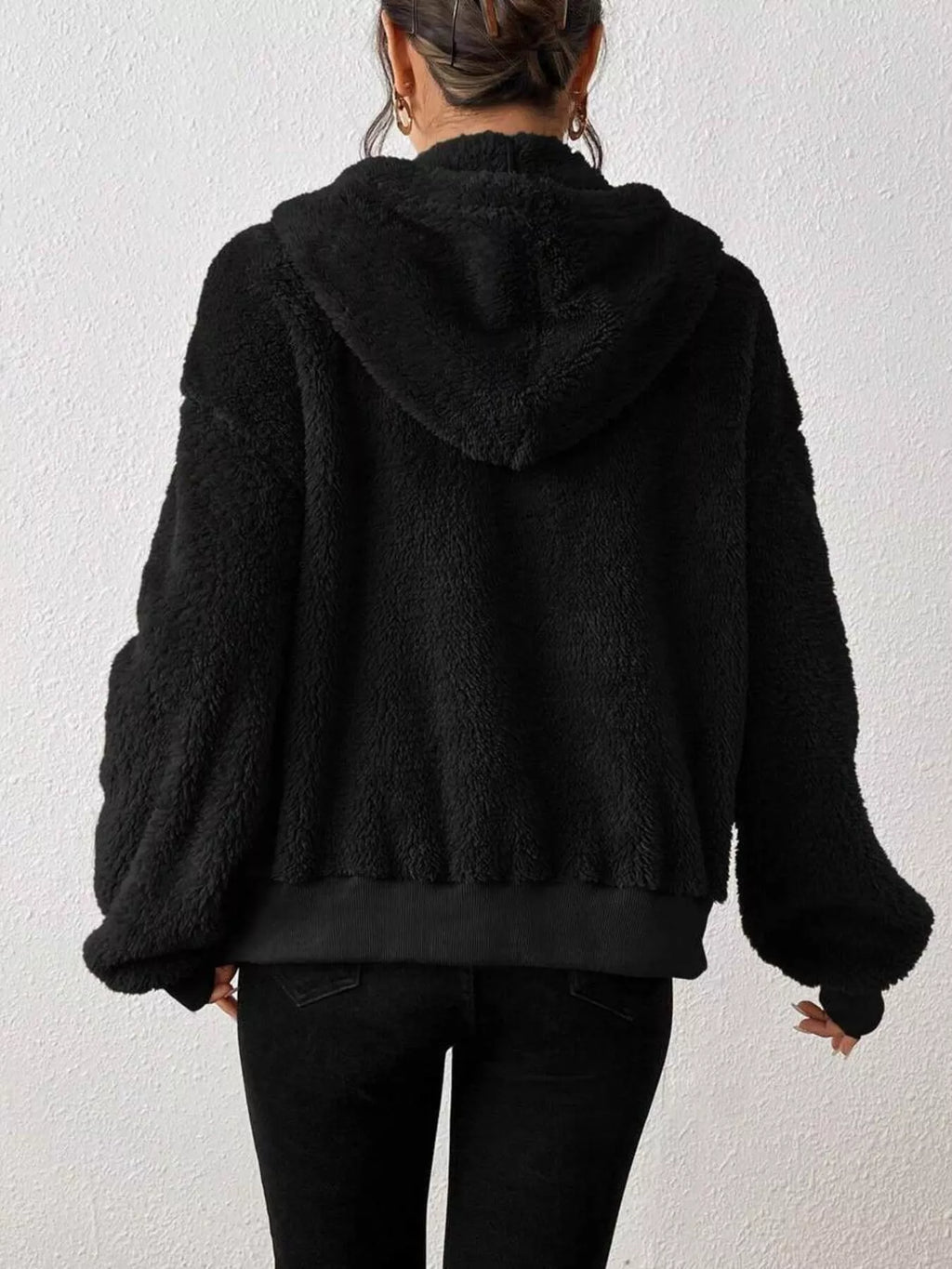 Zip-Up Plush Hooded Outerwear