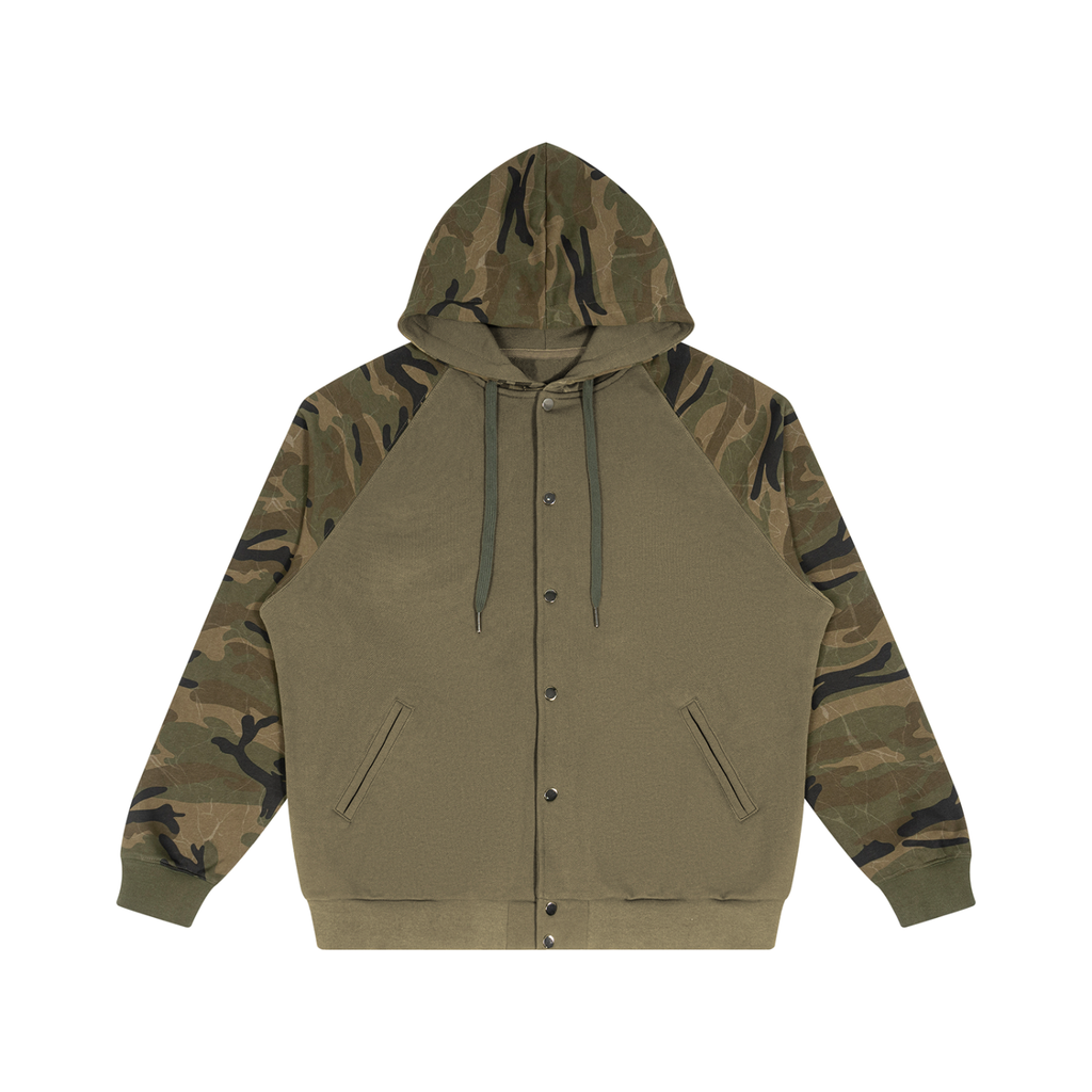 Streetwear Unisex Camo-Splice Raglan Zip Hoodie