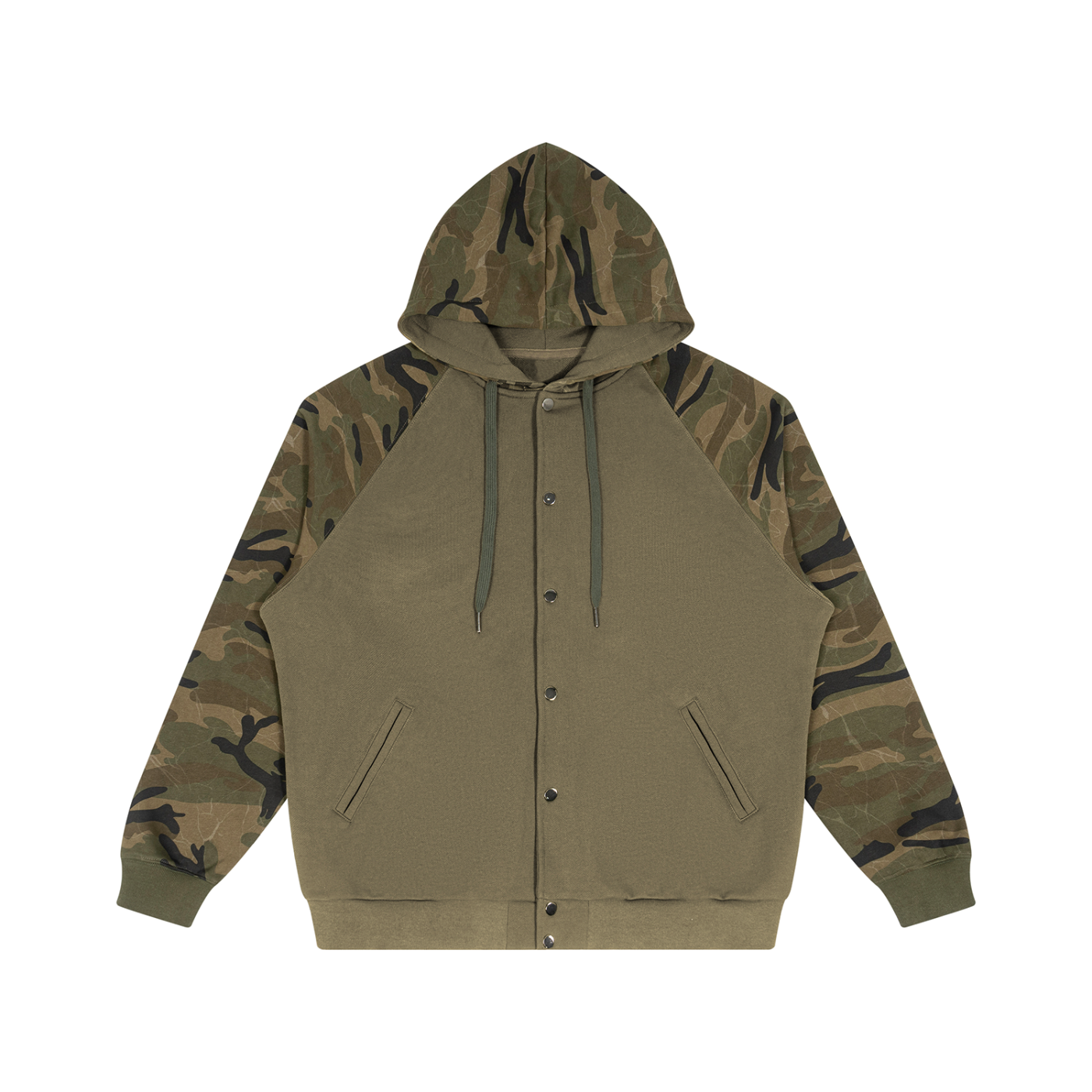 Streetwear Unisex Camo-Splice Raglan Zip Hoodie