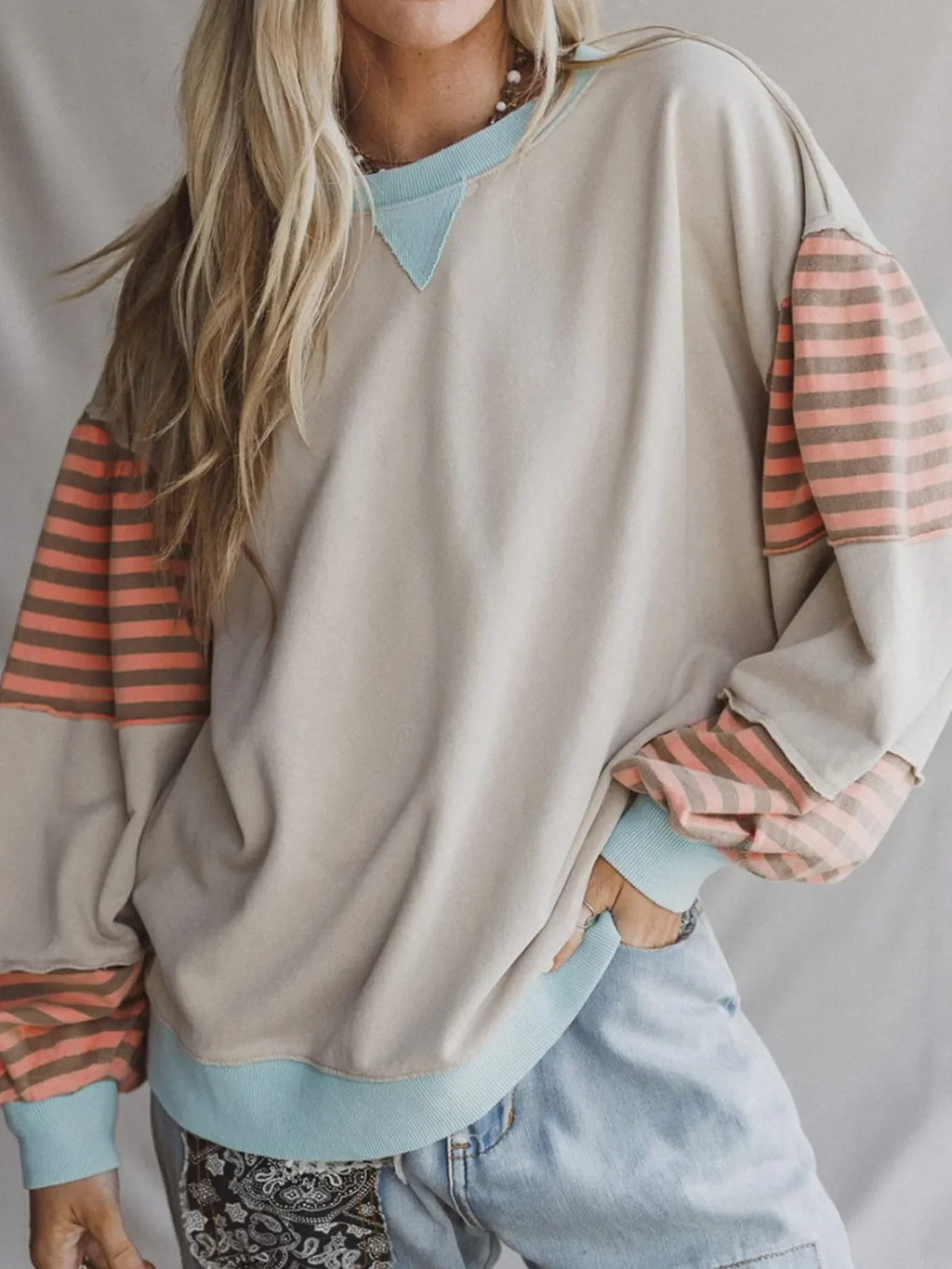 Colorblock Patchwork Drop Shoulder Sweatshirt