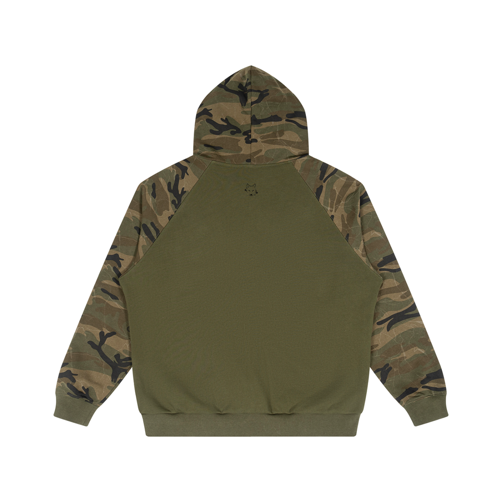 Streetwear Unisex Camo-Splice Raglan Zip Hoodie