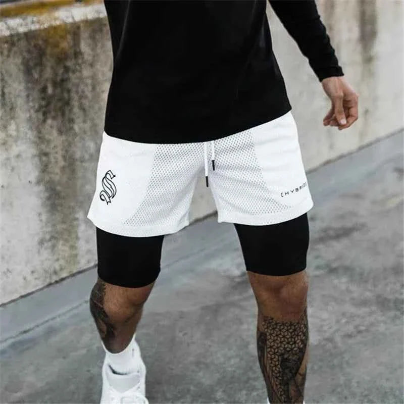 Men's 2-in-1 Camo Mesh Running Gym Shorts