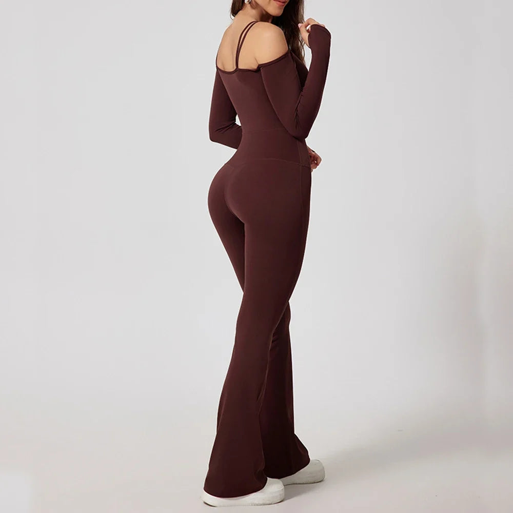 Yoga Jumpsuit Women's Sports Overalls Flared Trousers