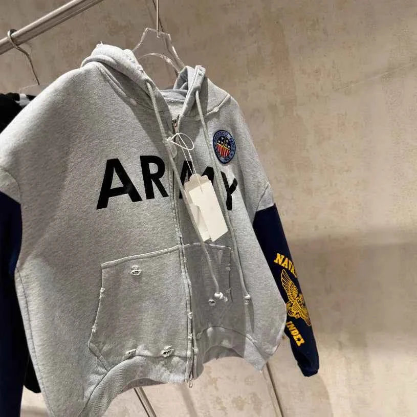 Patchwork Army Vintage Damaged Hoodie