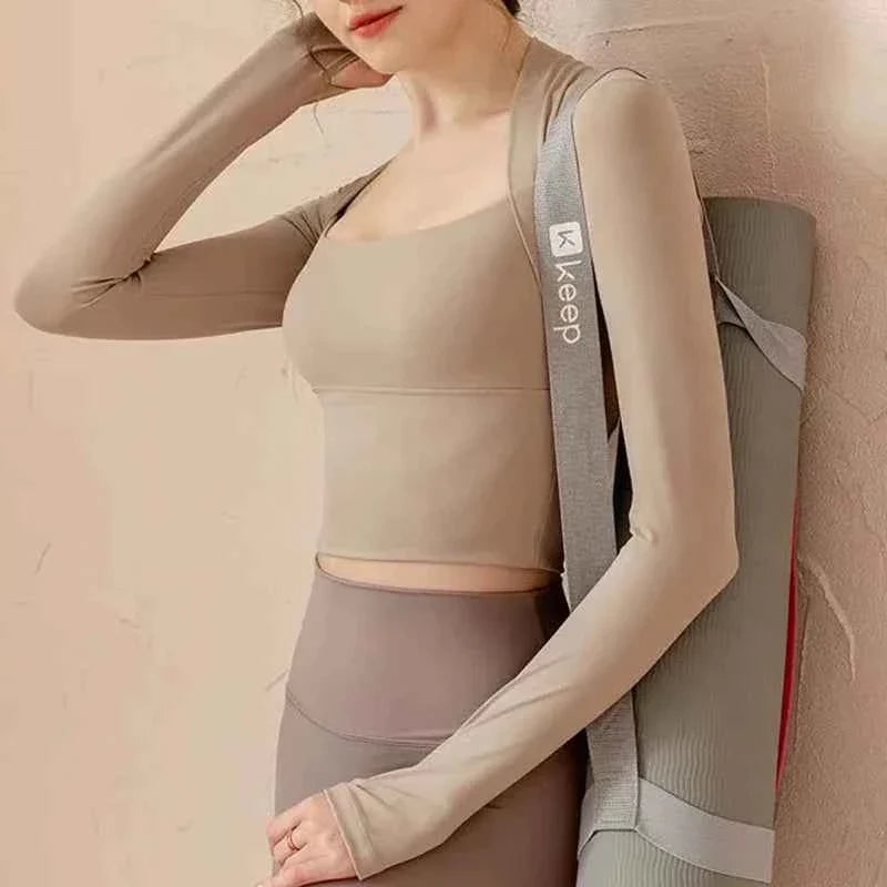 Women's Long Sleeve Yoga Crop Top with Bra