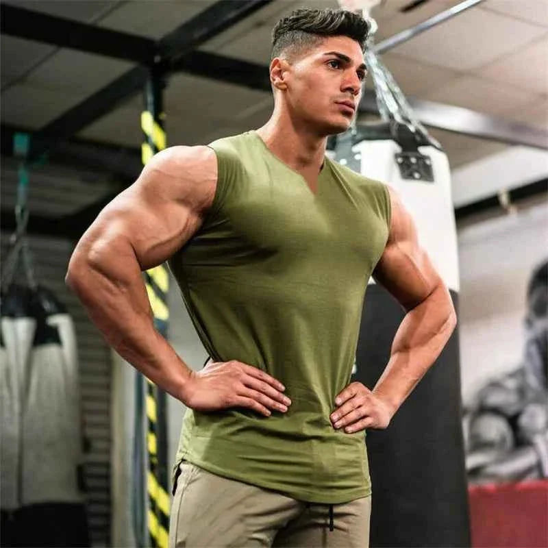 Cotton V-neck Gym Tank Top for Men