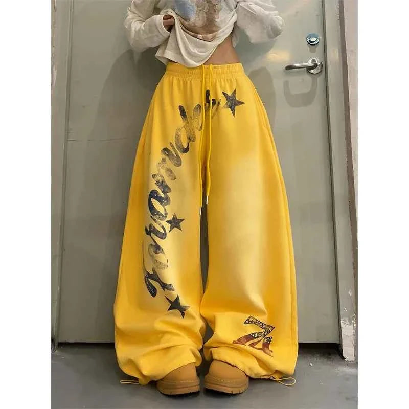 Vintage Gradient Letter Wide Leg Hip Hop Pants