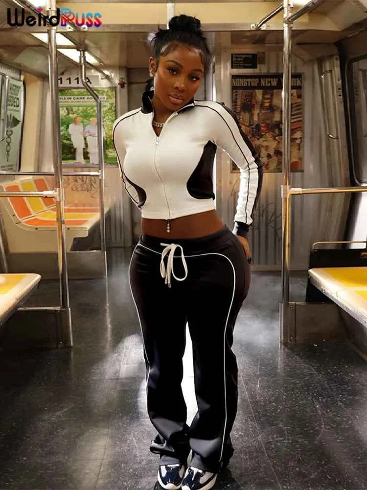 Patchwork 2 Piece Womens Tracksuit Set