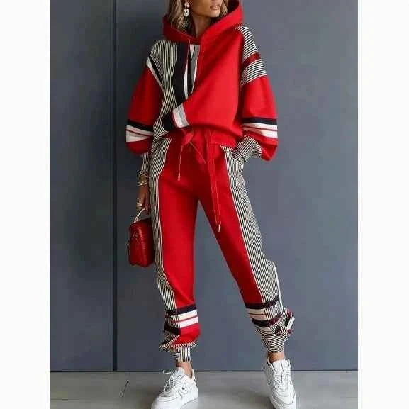 Plus Size Striped Sweatshirt & Pants Set