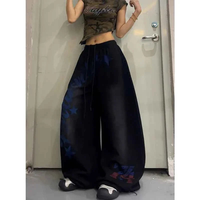 Vintage Gradient Letter Wide Leg Hip Hop Pants