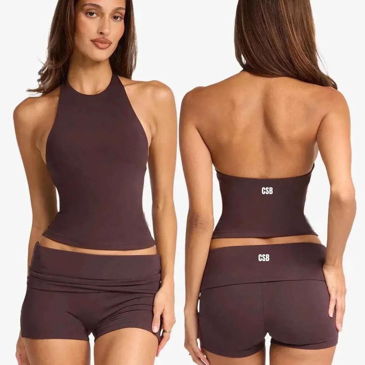 Women's Halter Yoga Tank & Biker Shorts Set