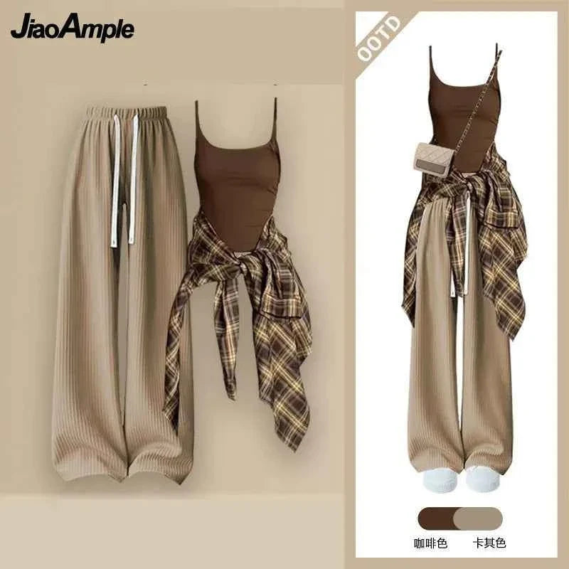 Women's Plaid 3-Piece Casual Tracksuit Set