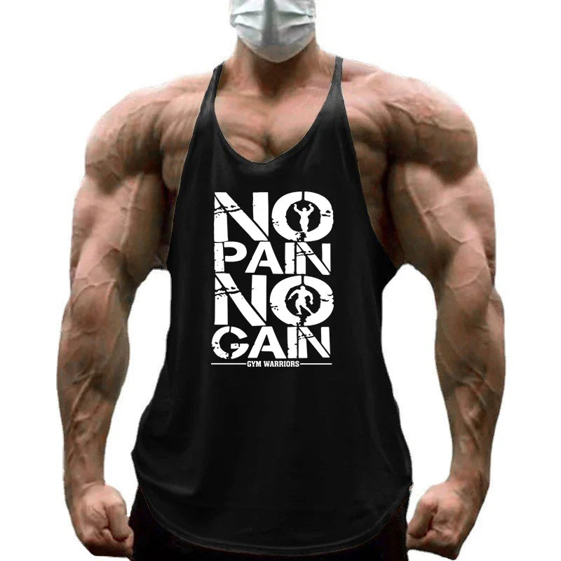 NO PAIN NO GAIN Gym Stringer Tank Top Men