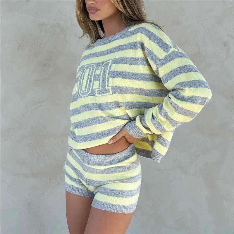 Y2K Striped Knit Sweater & Shorts Set