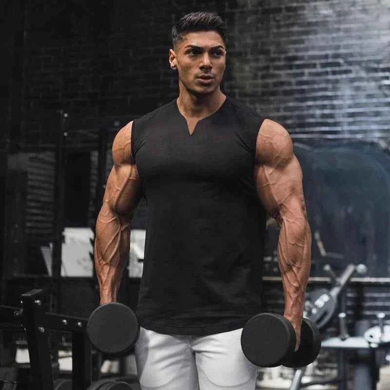 Cotton V-neck Gym Tank Top for Men