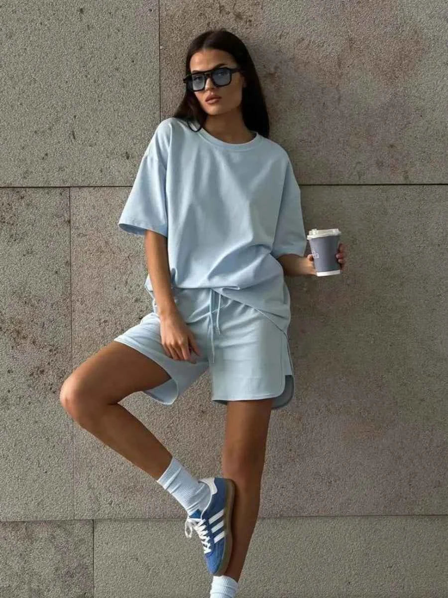 Women's Cotton Two-Piece Short Set Tracksuit