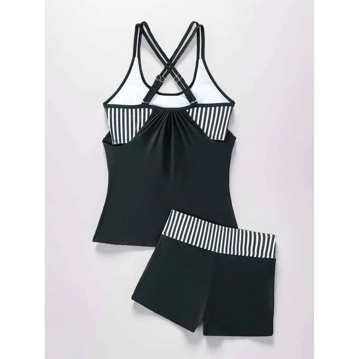 Women's Striped Cross-Back Tankini Set