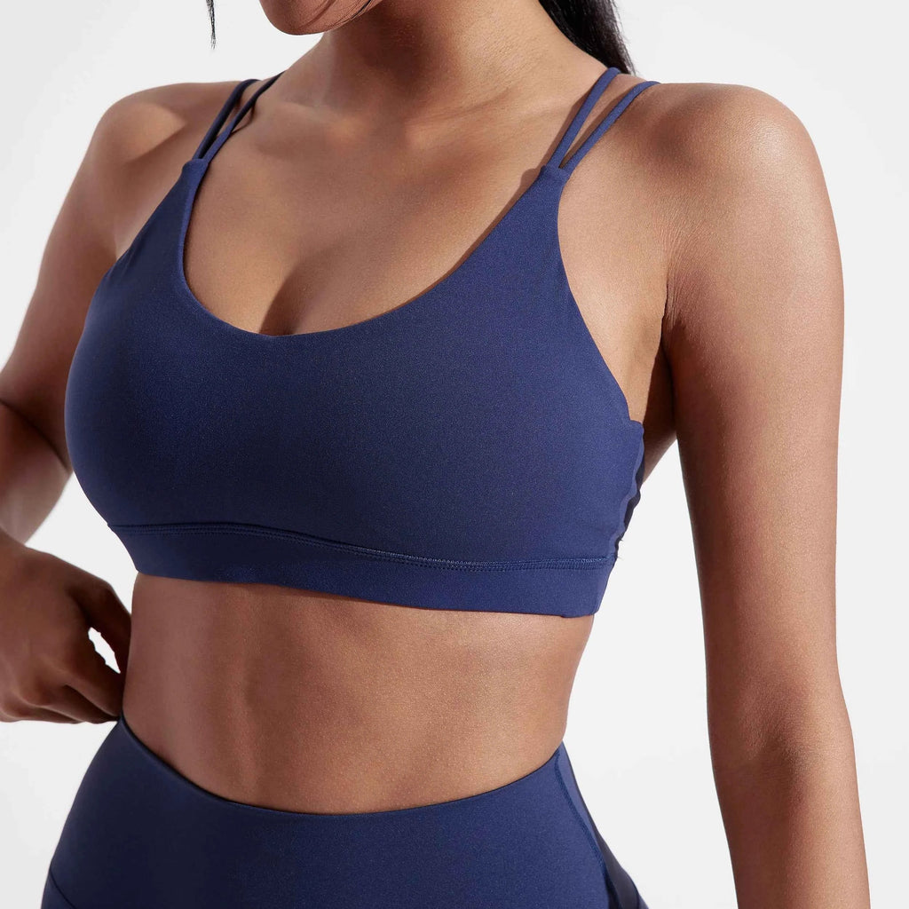 Solid Color Cross Fitness Bra with Chest Pad