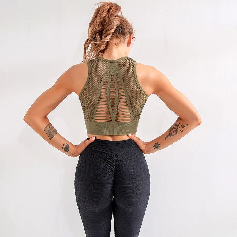 Seamless Mesh Women's Sports Bra Yoga Top