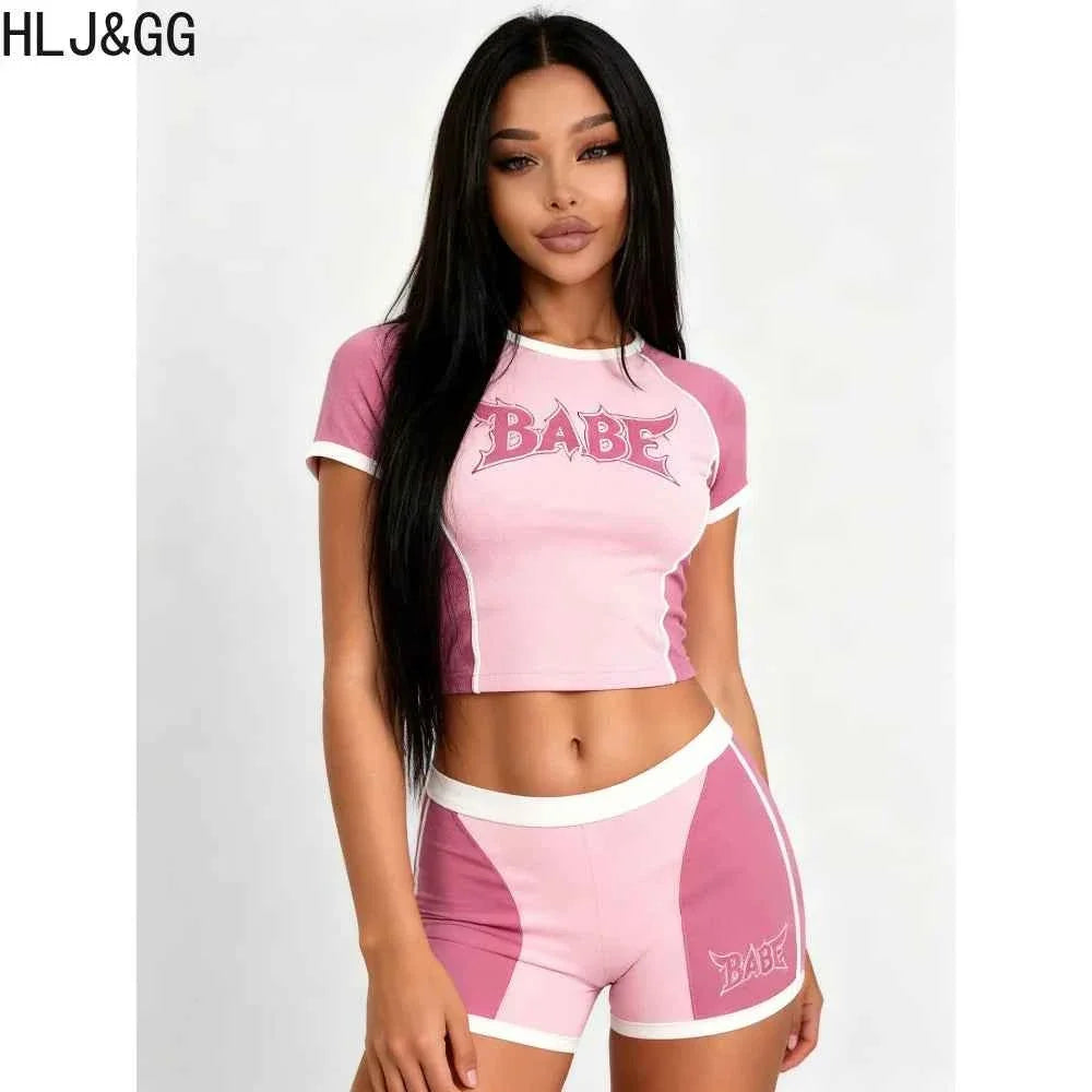 Y2K Letter Print Crop Top & Shorts Set