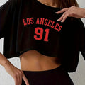 Los Angeles Number 91 Graphic Round Neck Sports Crop T-shirt