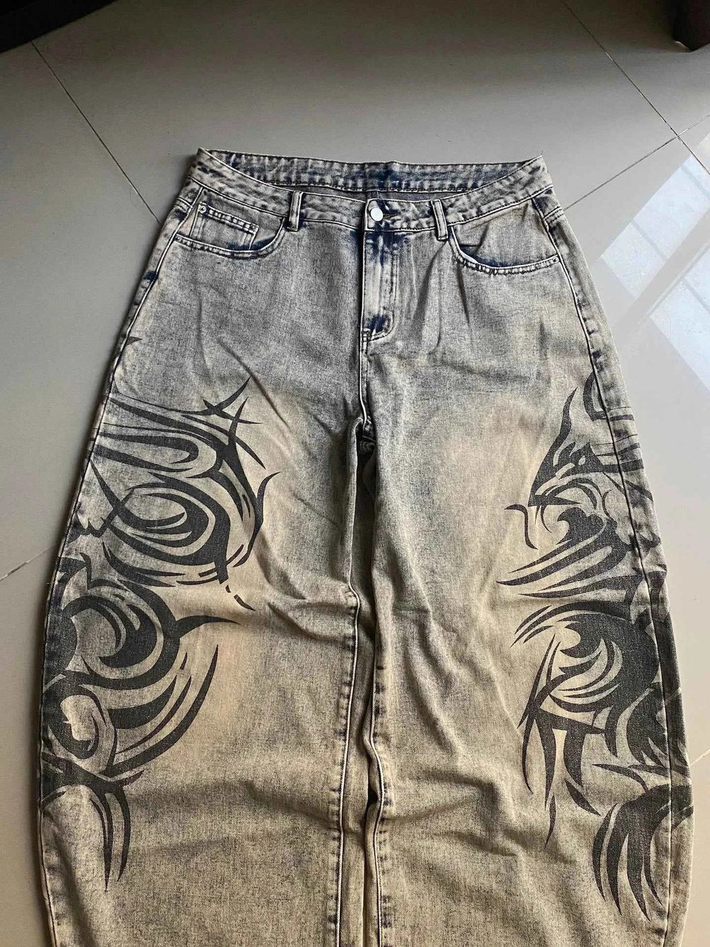 Y2K Grey Baggy Wide-Leg Jeans for Men & Women
