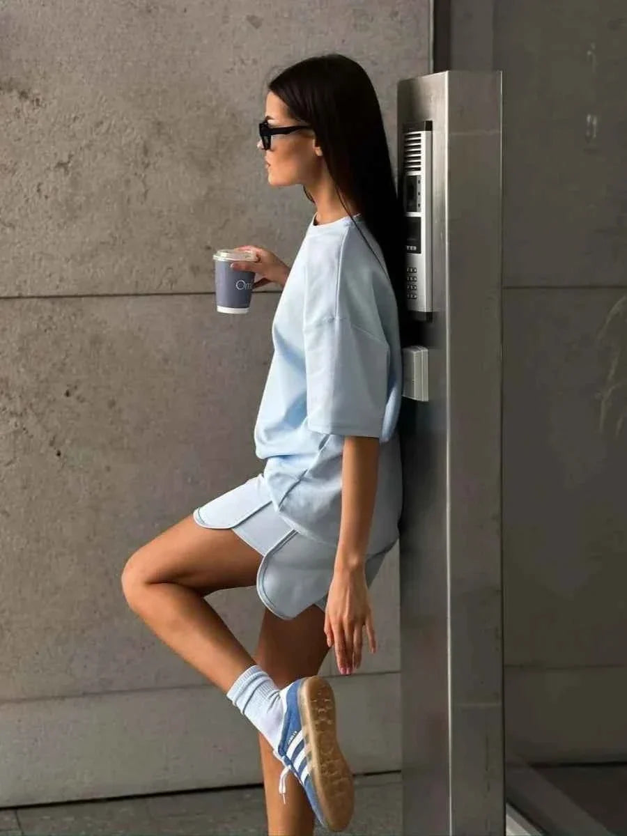 Women's Cotton Two-Piece Short Set Tracksuit