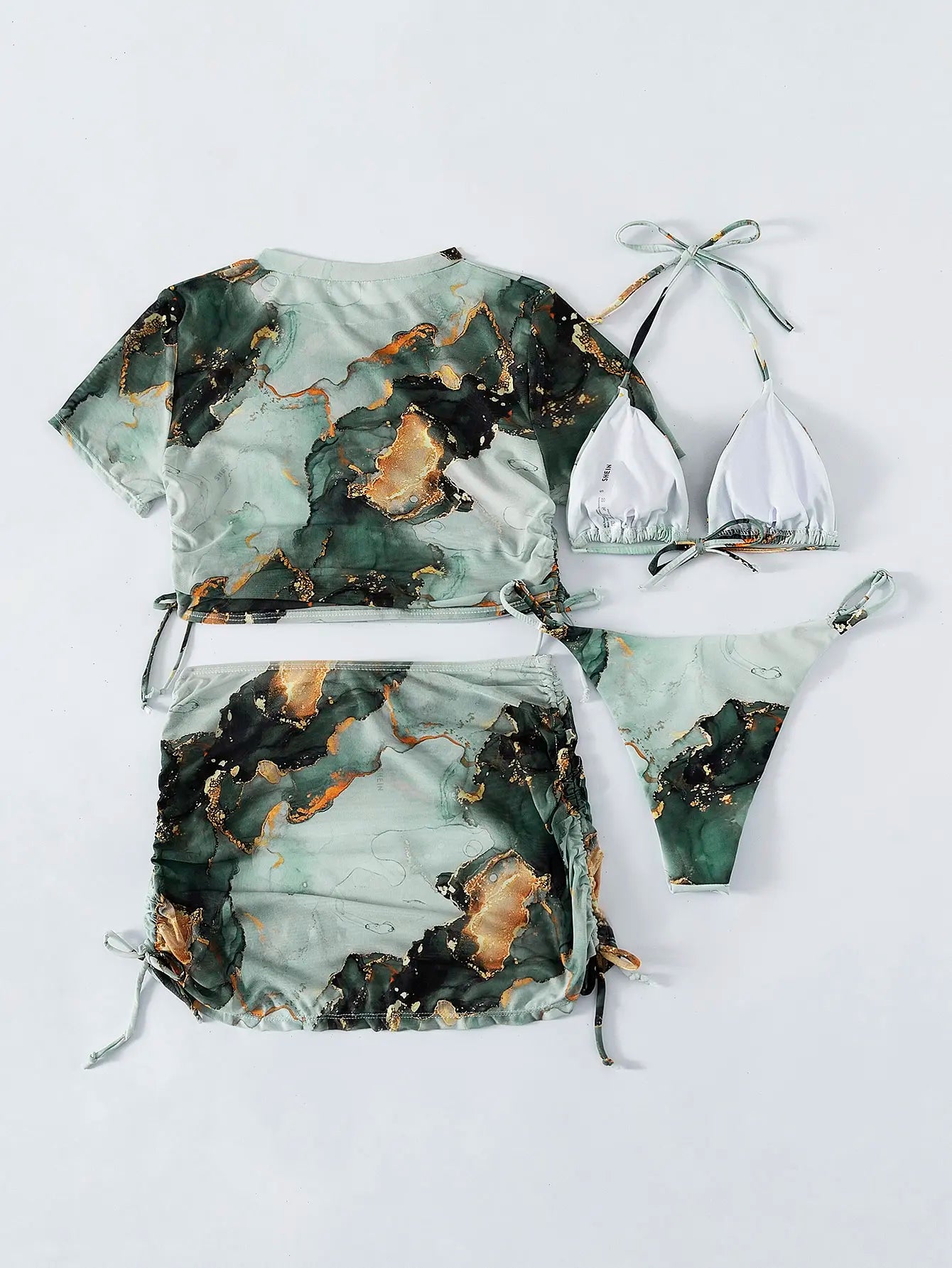Marble Print 4-Piece Halter Bikini Set