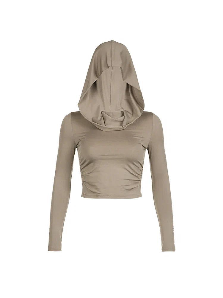 Autumn Slim Fit Hooded Crop Tee for Women