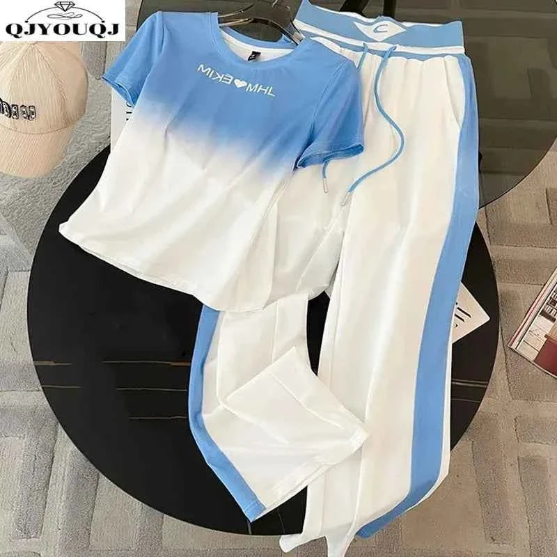 Gradient Short Sleeve & Wide Leg Pants Set