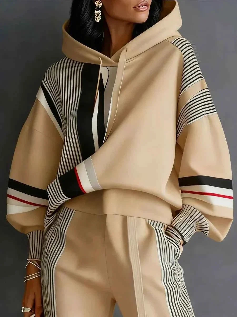 Plus Size Striped Sweatshirt & Pants Set