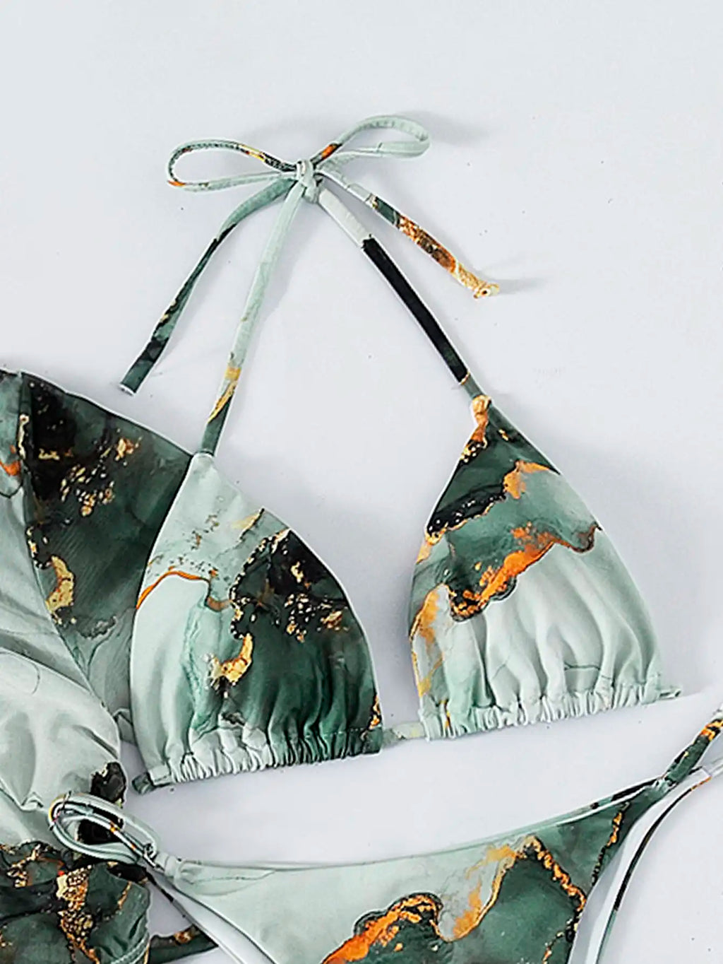 Marble Print 4-Piece Halter Bikini Set