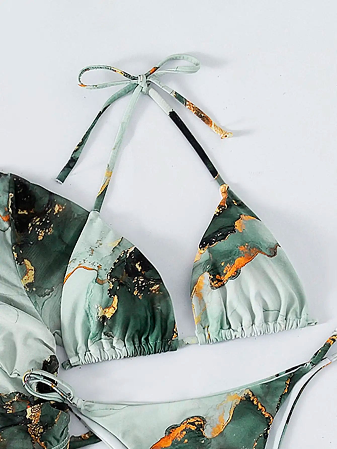 Marble Print 4-Piece Halter Bikini Set