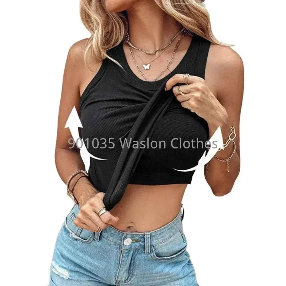 Summer Ribbed Tank Top with Bra Pads