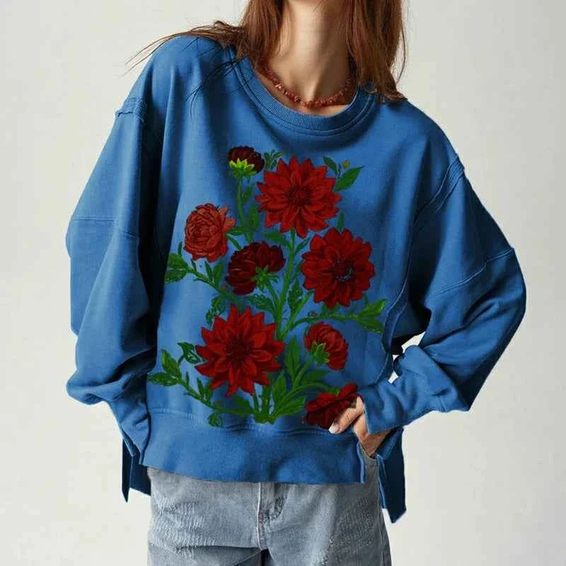 BlossomBlue Y2K Oversized Floral Sweatshirt