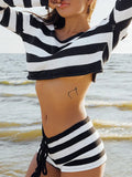Women's Knit Off Shoulder Crop Top & Shorts Set