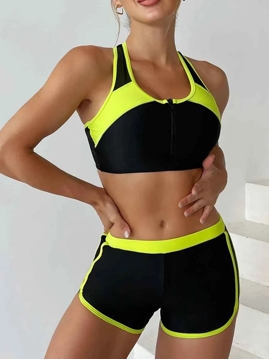 2026 Zipper Bikini Set with Shorts Swimwear