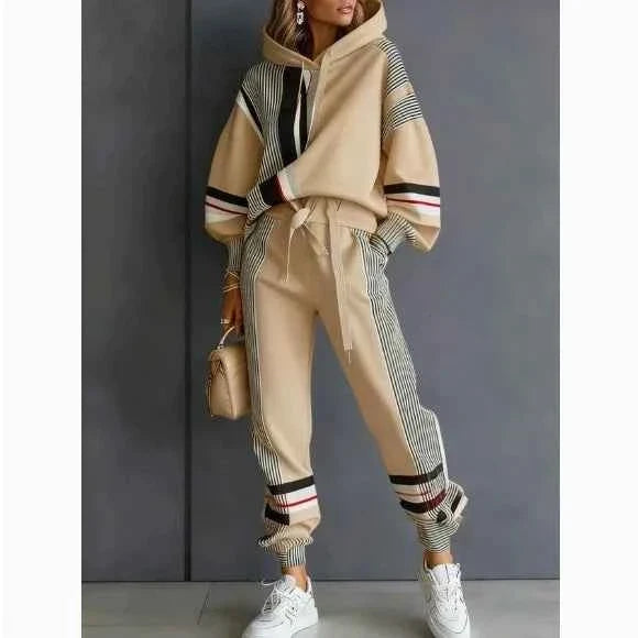 Plus Size Striped Sweatshirt & Pants Set