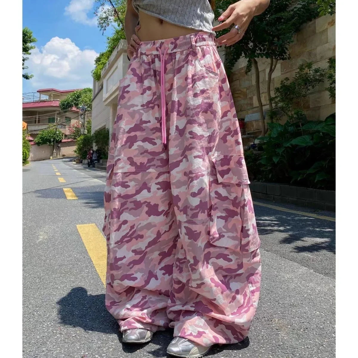 Y2K Pink Camo Wide Leg Street Pants