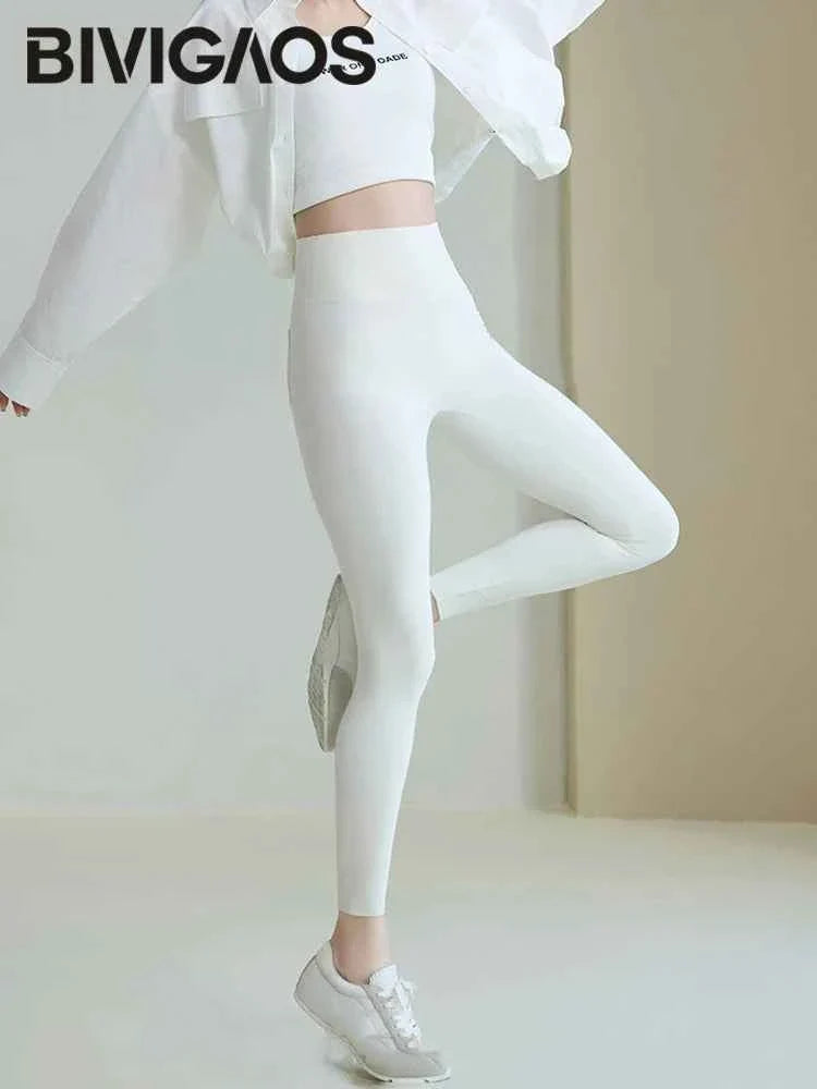 BIVIGAOS Women's Sharkskin Leggings - White