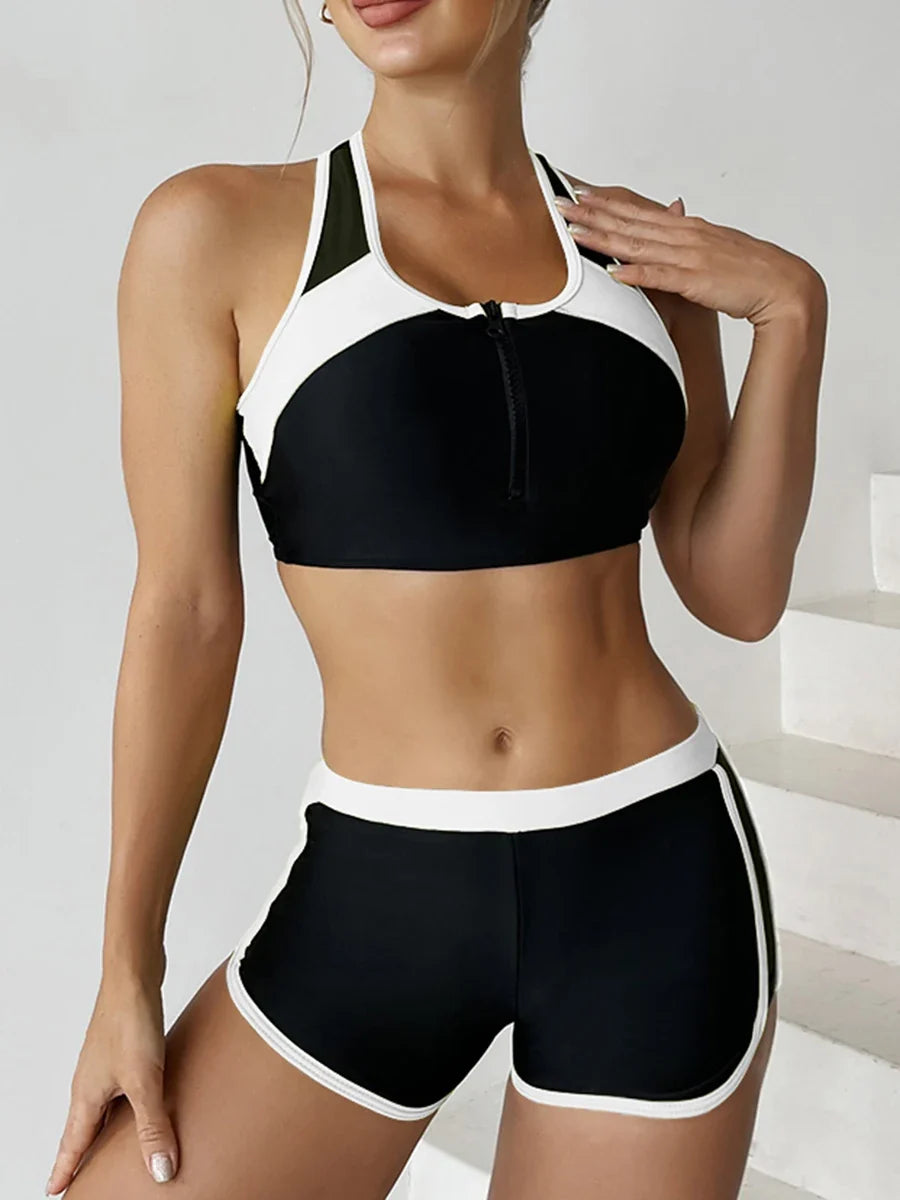 2026 Zipper Bikini Set with Shorts Swimwear
