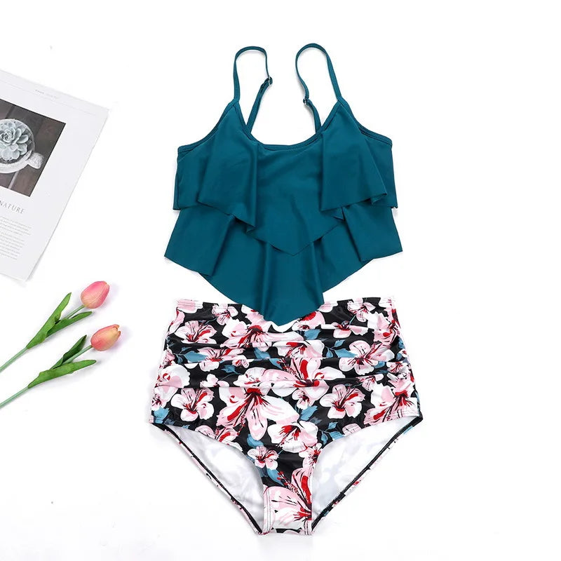 RuffleWave: Chic High Waist Bikini & Tankini Set