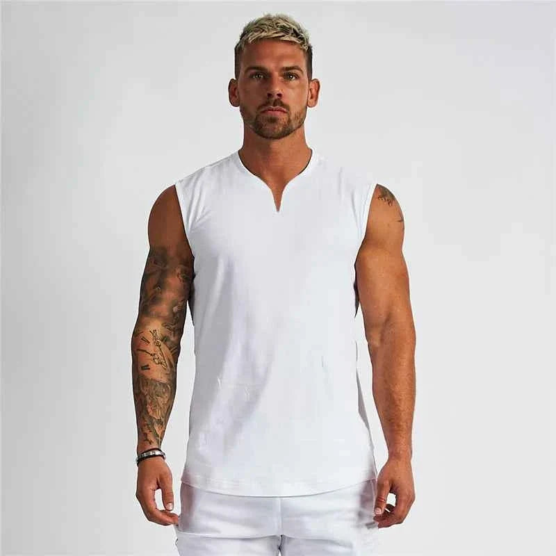 Cotton V-neck Gym Tank Top for Men