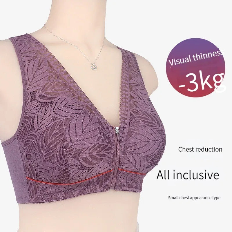 Breathable Lace Front-Zip Sports Bra S-6XL