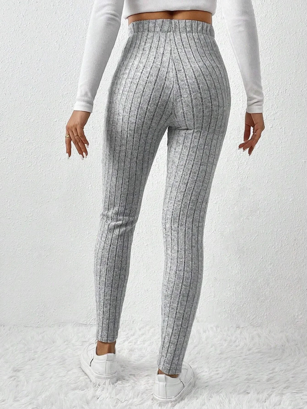Ribbed Knit Mid-Calf Leggings for Women