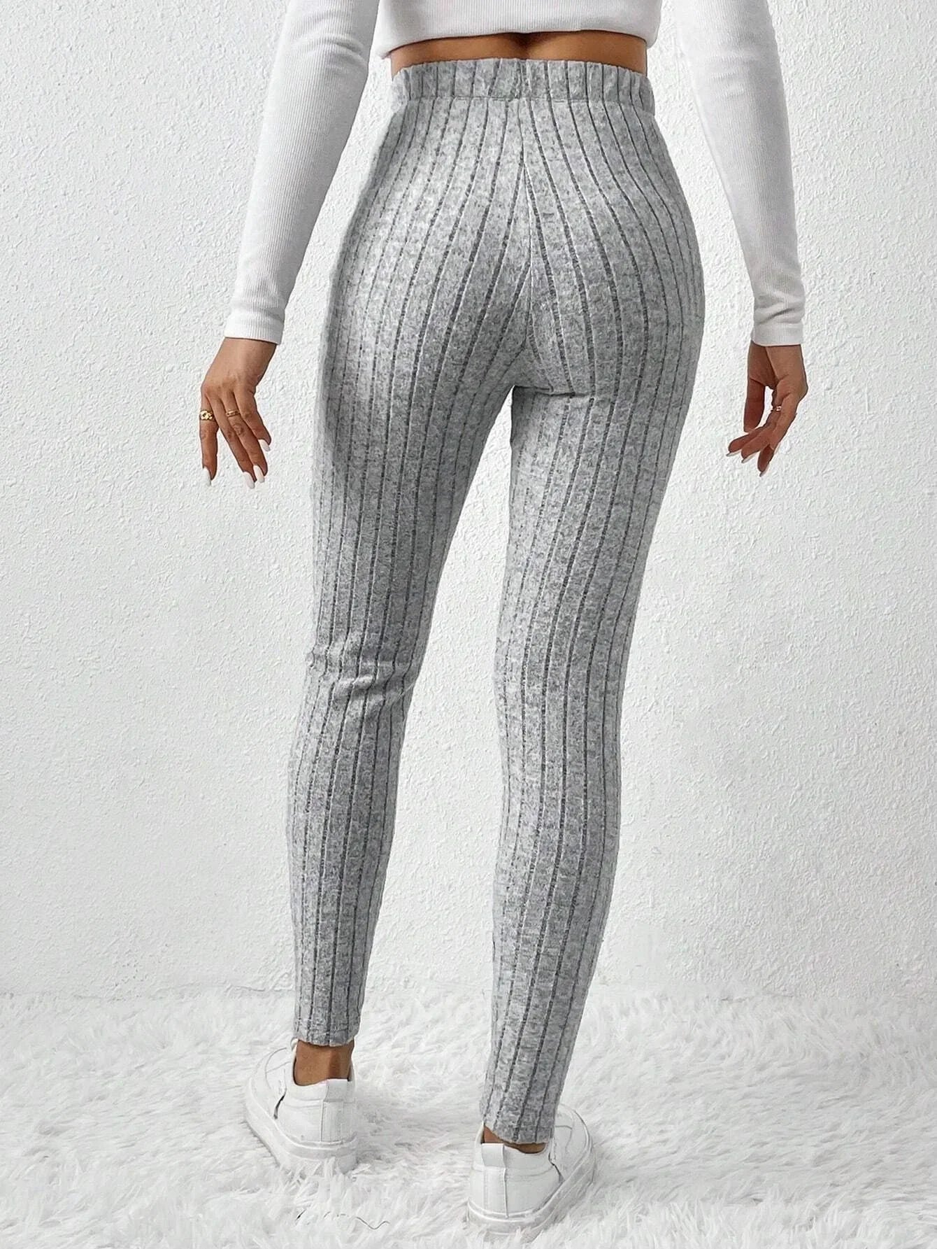 Ribbed Knit Mid-Calf Leggings for Women